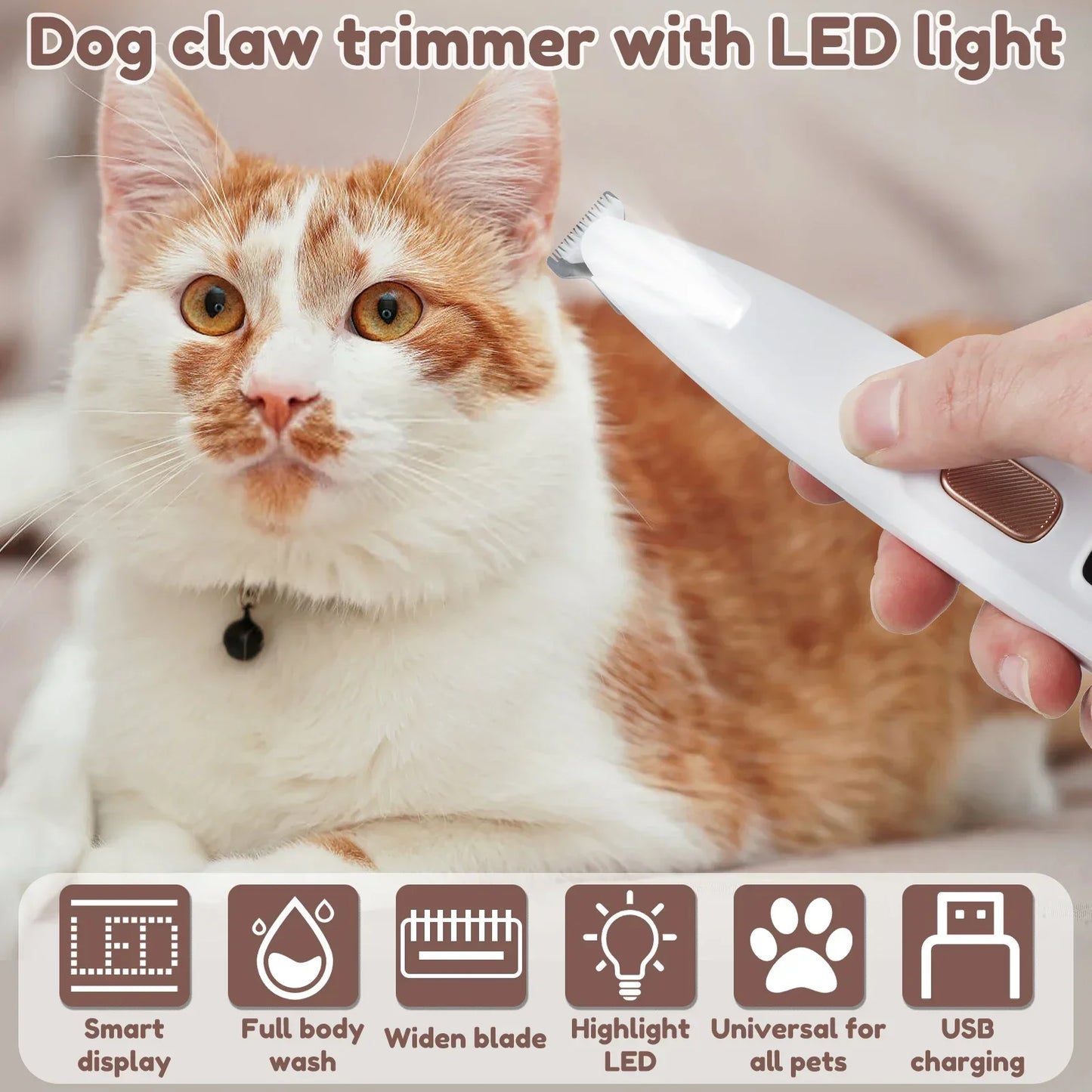 🔥2025 New Pet Paw Trimmer!The ceramic blade won't hurt them at all! -- Low Noise,Waterproof, Precision Grooming